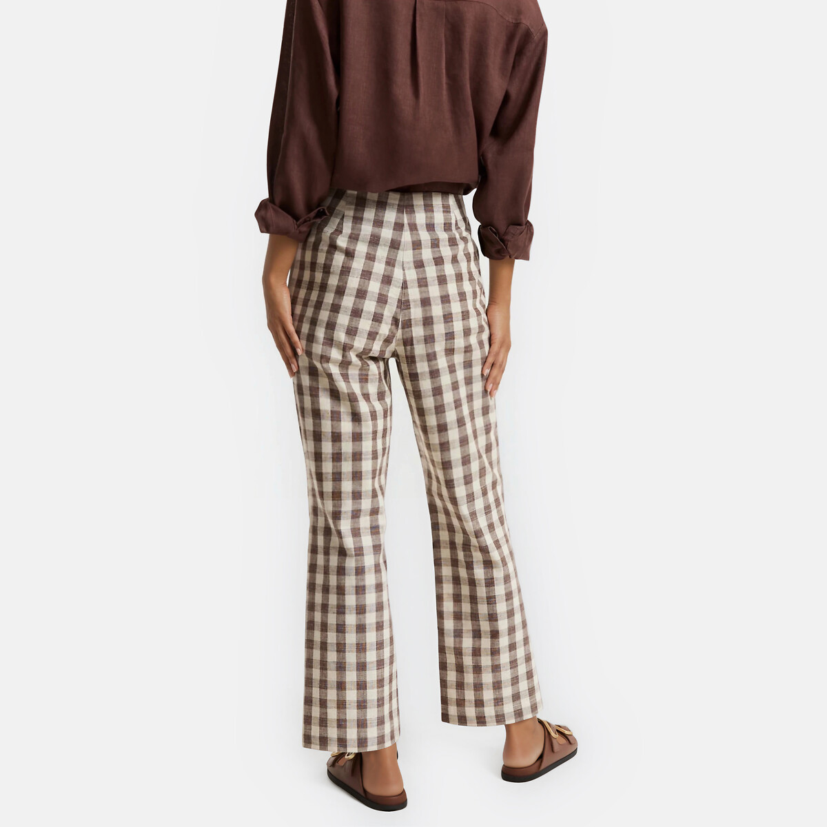 Pantalón 7/8 de corte bootcut con estampado de cuadros vichy vichy marrón, LA REDOUTE COLLECTIONS