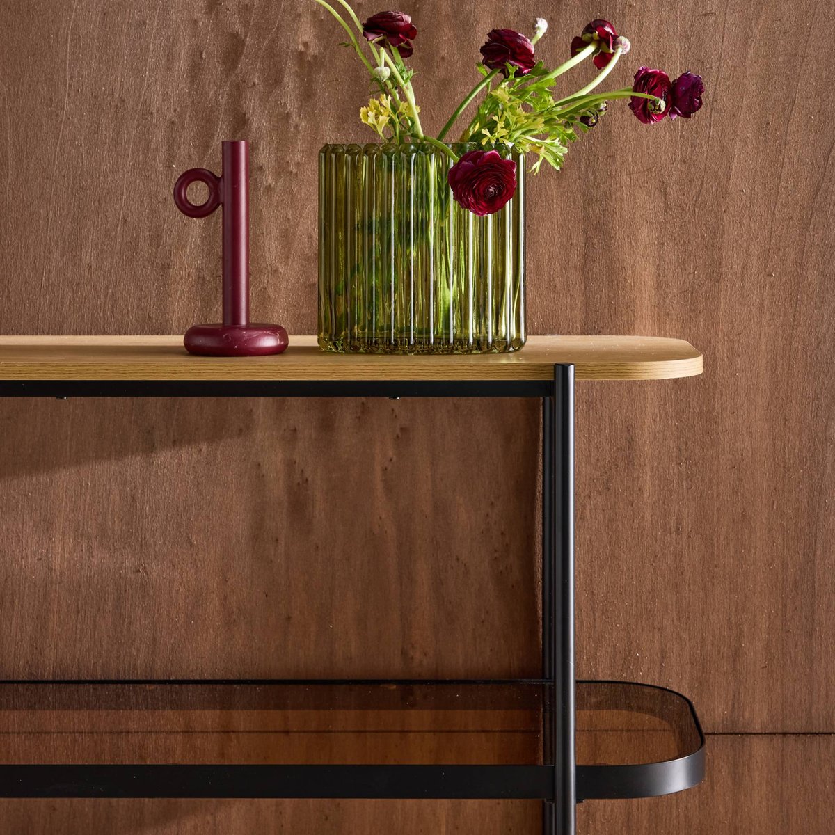 Etagère bibliothèque verre, décor bois et métal 5 niveaux SMOOKY naturel, SWEEEK