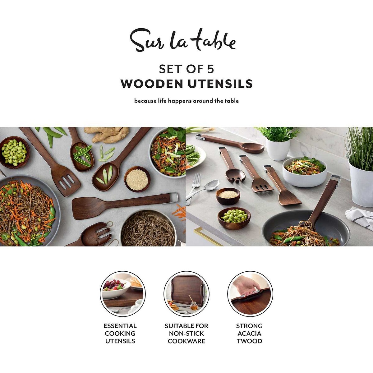 SLT Core 5-Piece Utensil Set brown , SUR LA TABLE