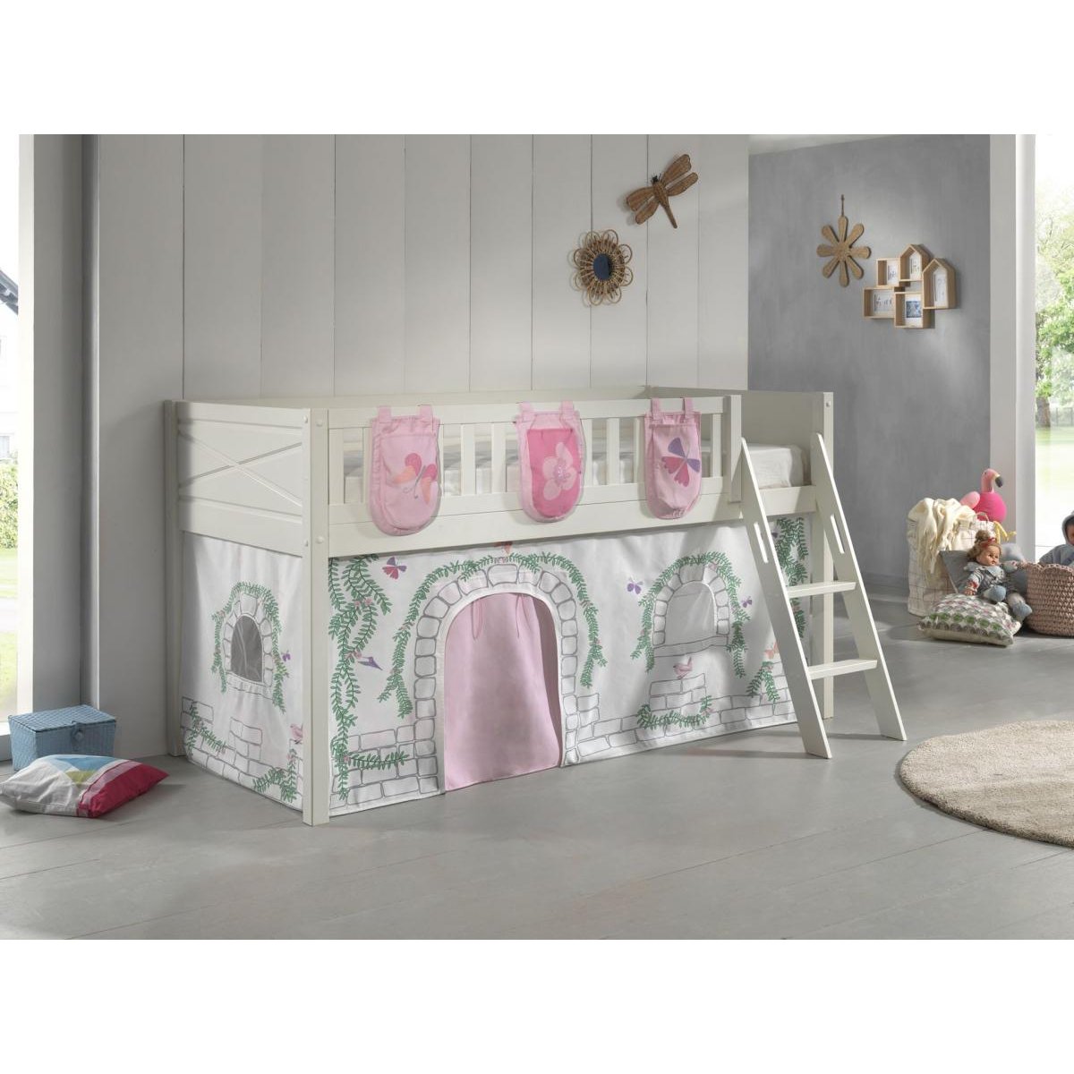 Scott Lit Mezzanine et Rideau Birdy Ses 3 Sacs Rangement Assortis couleur unique, VIPACK