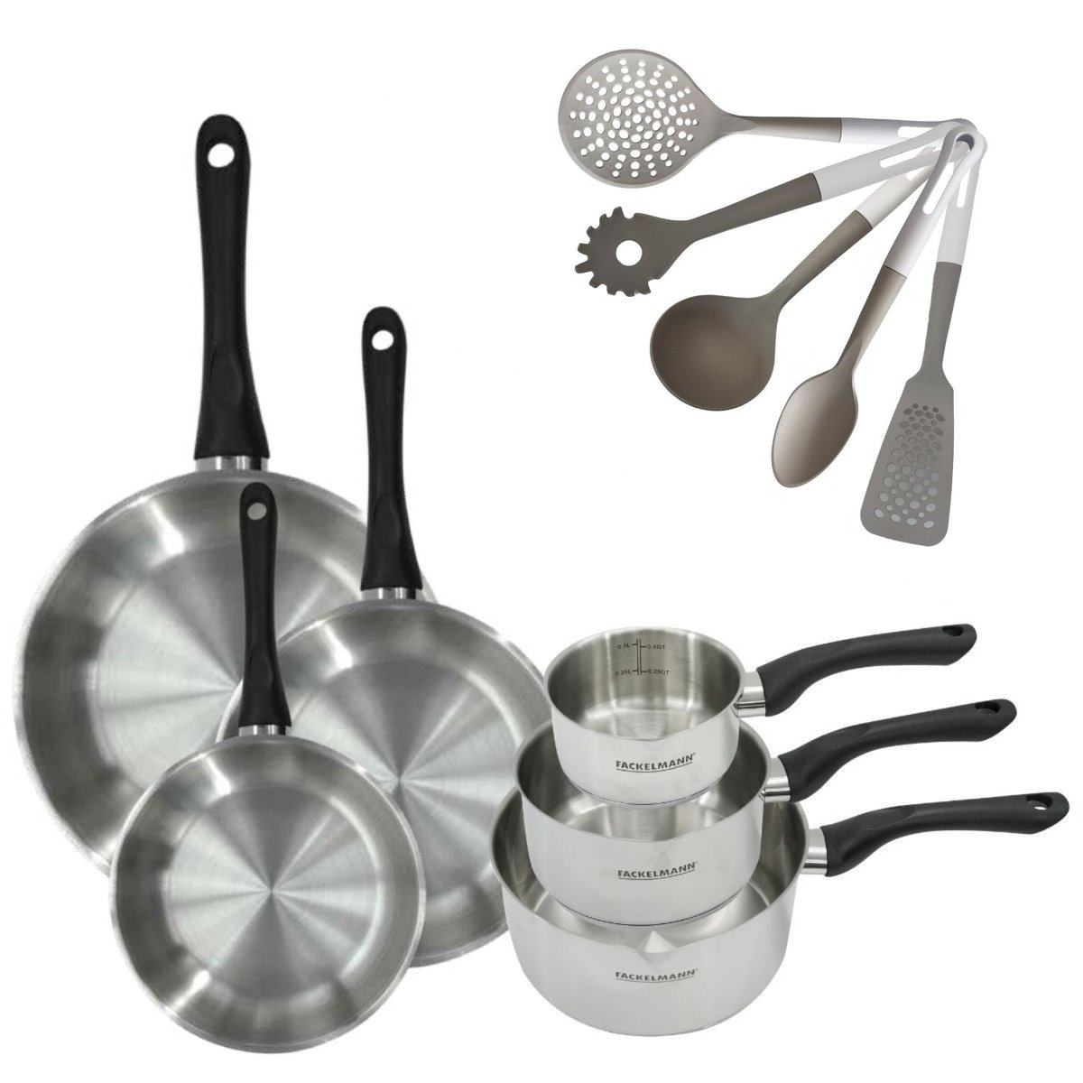 Batterie 3 poêles 20/24/28cm + 3 casseroles 12/16/20cm VARIO inox|noir, FACKELMANN