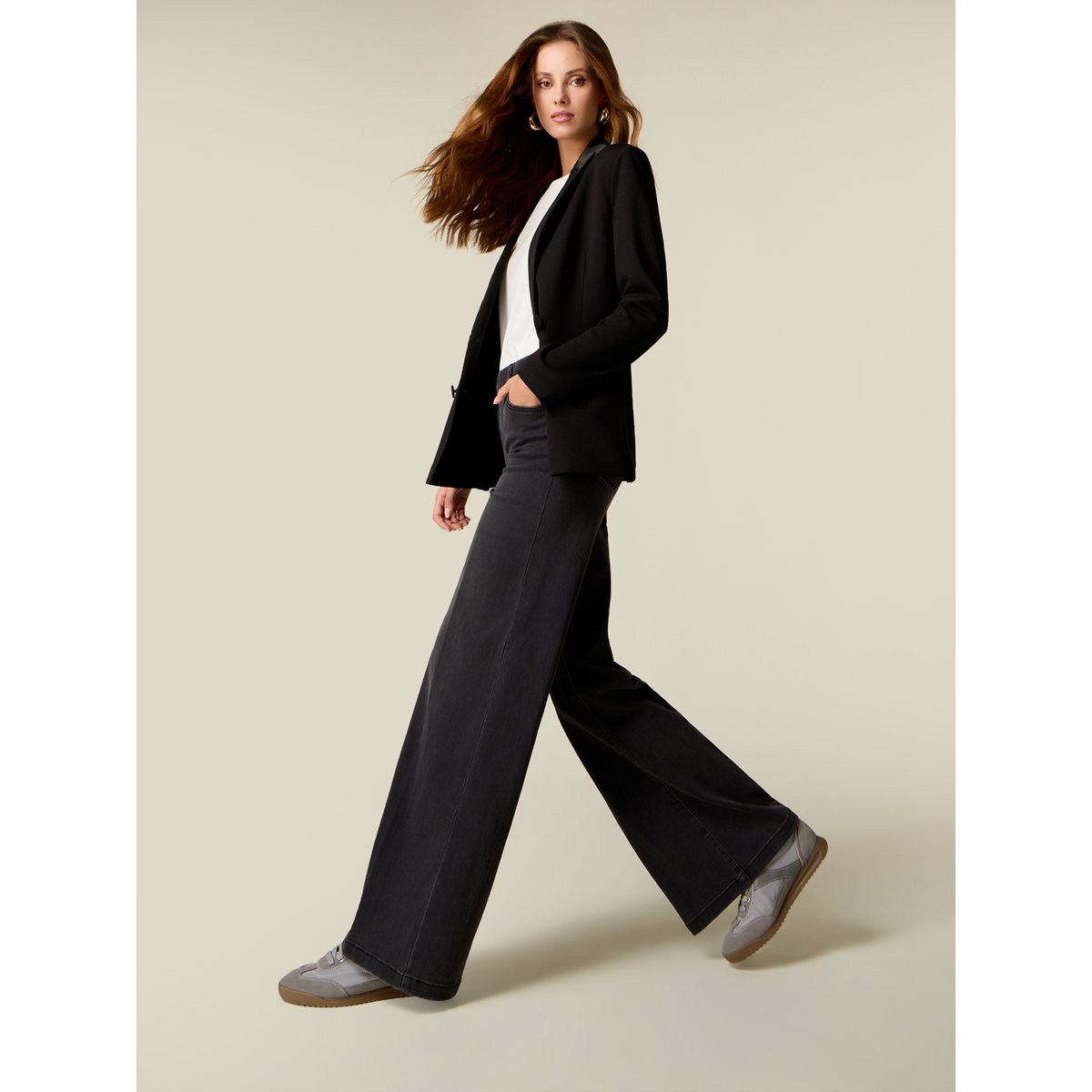 Jean palazzo avec taille élastiquée noir, OLTRE