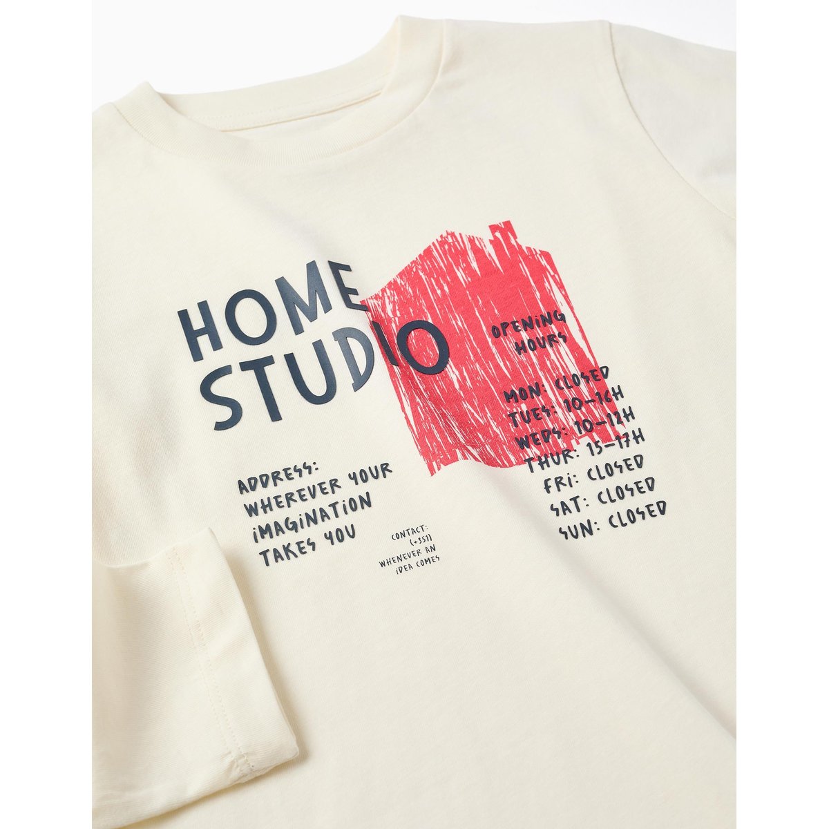 T-shirt en coton à manches longues avec imprimé Create blanc, ZIPPY