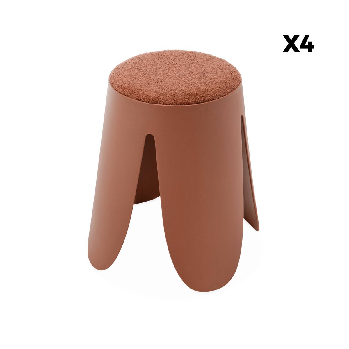 Tabouret empilable bouclette texturée (lot de 4) NIKI terracotta, SWEEEK