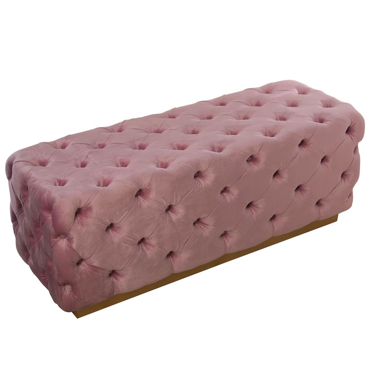 Banquette bout de lit capitonné velours rose et pied doré 125x45x47cm rose, WADIGA