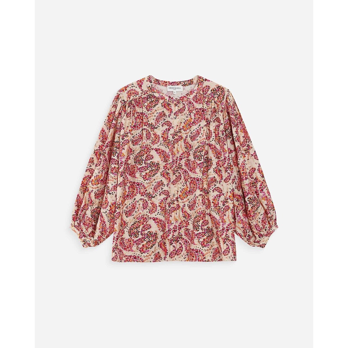 Blusa stampata con maniche 3/4 VEZIA fantasia rosa, GRACE & MILA