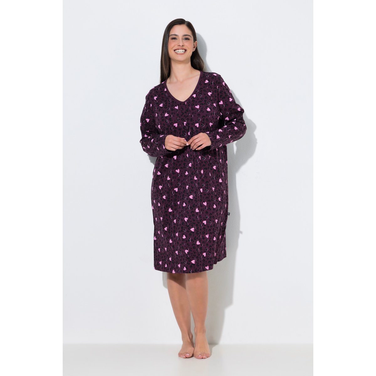 Lot de grands T-shirts avec motif cœurs prune foncé, ULLA POPKEN