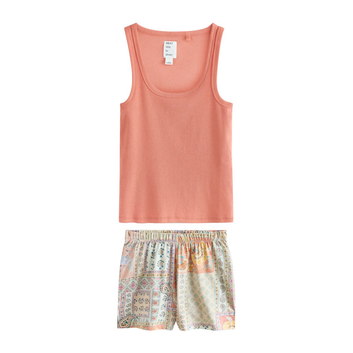 Ensemble pyjama short et débardeur côtelé motif cachemire orange, NEXT