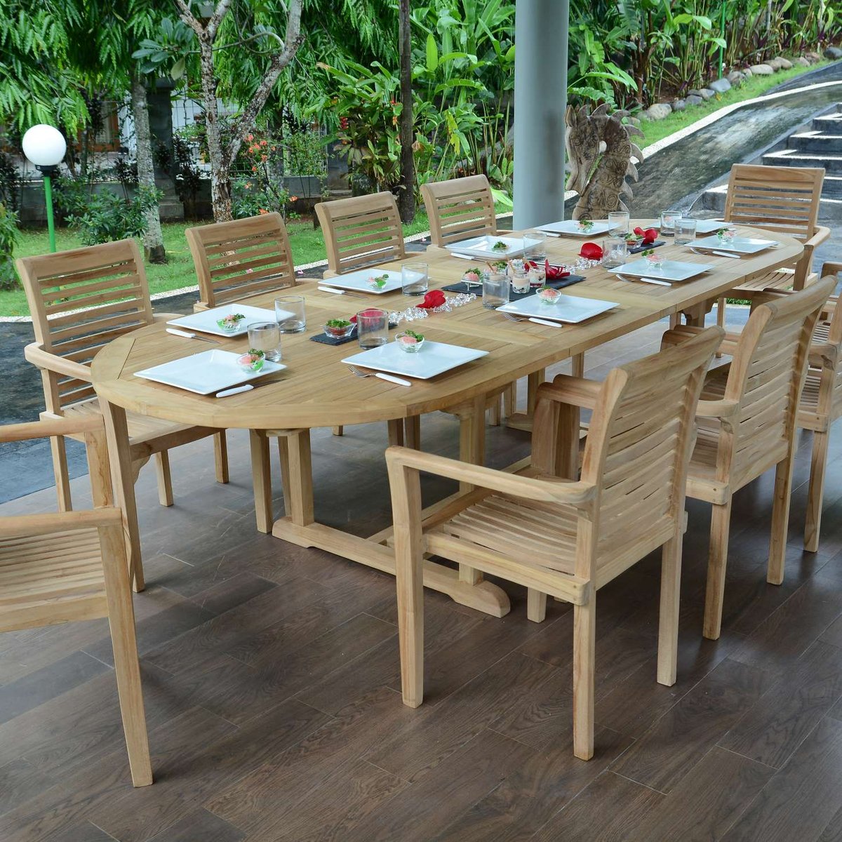 Salon de jardin en teck massif Venise, 10 places naturel, TECK ATTITUDE