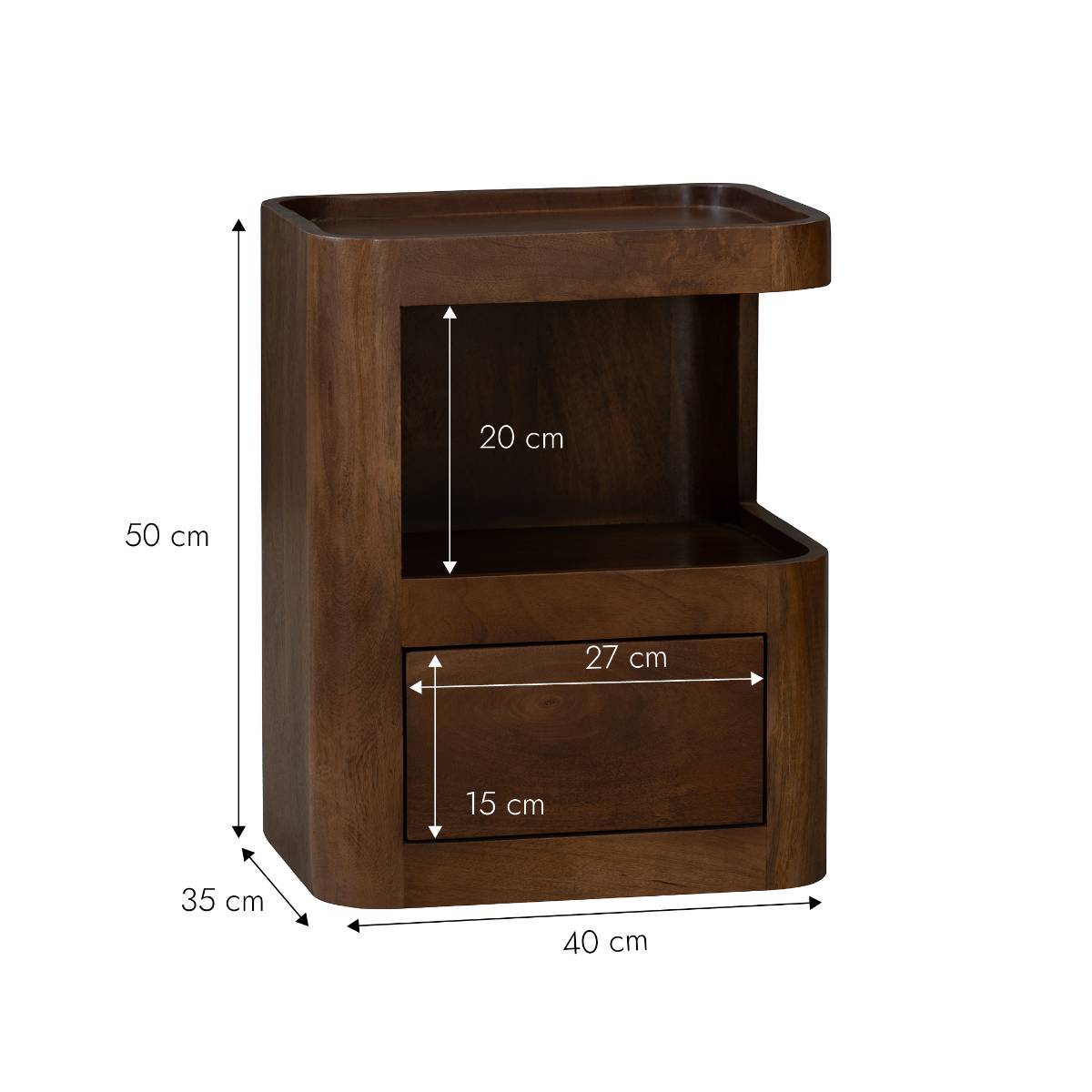 Table de chevet niche droite en bois de manguier MAORA bois foncé, MADE IN MEUBLES