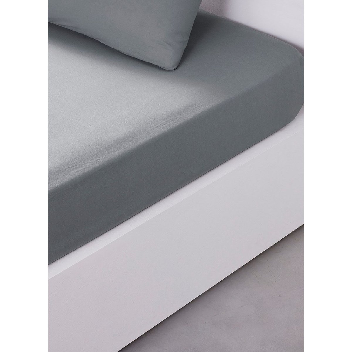 Drap housse 2 personnes uni coton ESSENTIAL gris, TODAY