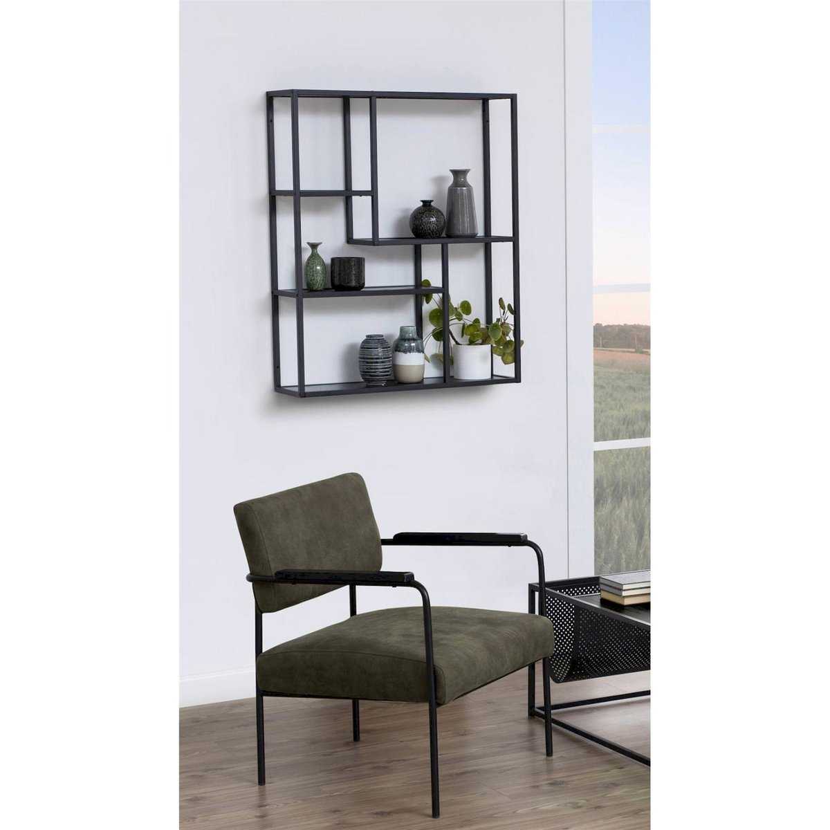 Étagère murale asymétrique métal style loft gris, RECOLLECTION