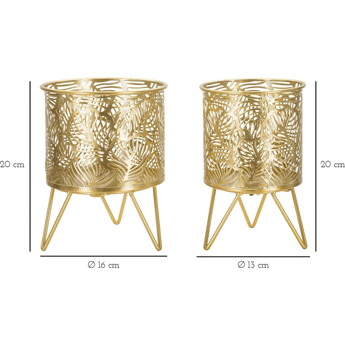 Cache-pot sur pied en fer motif feuilles lot de 2 doré, RECOLLECTION