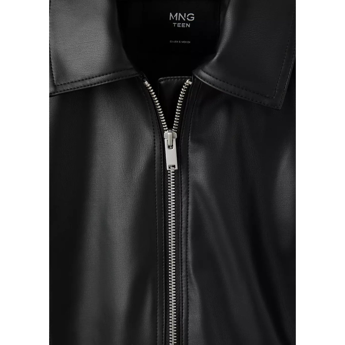 Veste cuir synthétique à fermeture zip noir, MANGO TEEN