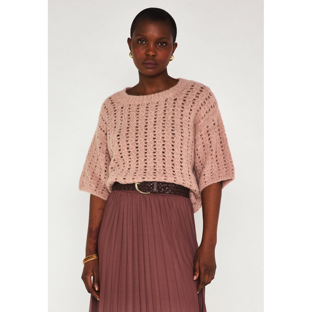 Pull en maille ajourée PRUNE bois de rose, Maison 123