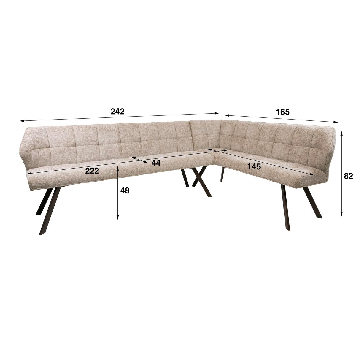 Banc de table tissu doux sable, angle droit MELBOURNE beige, PIER IMPORT