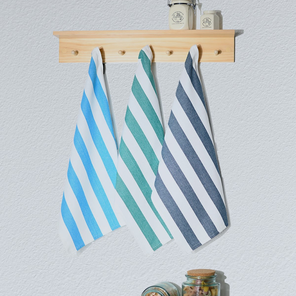 3 torchons assortis coton MELROSE aqua/petrol/lavande, SENSEI MAISON