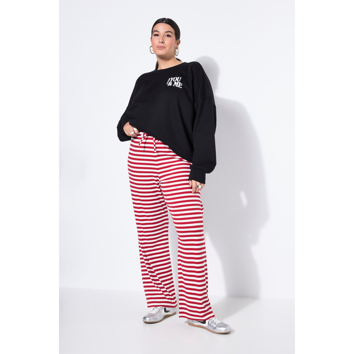 Pantalon large à rayures, taille mi-haute rouge pomme, STUDIO UNTOLD