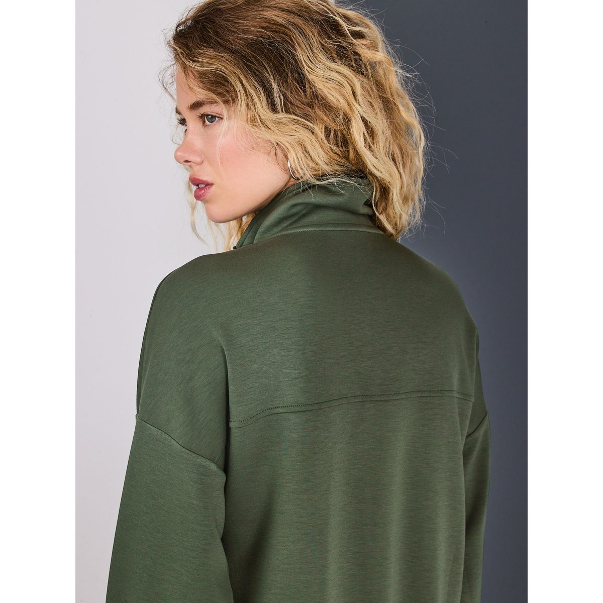Chemise manches longues en lin mélangé veste utilitaire à fermeture éclair et col montant vert forêt, NEXT