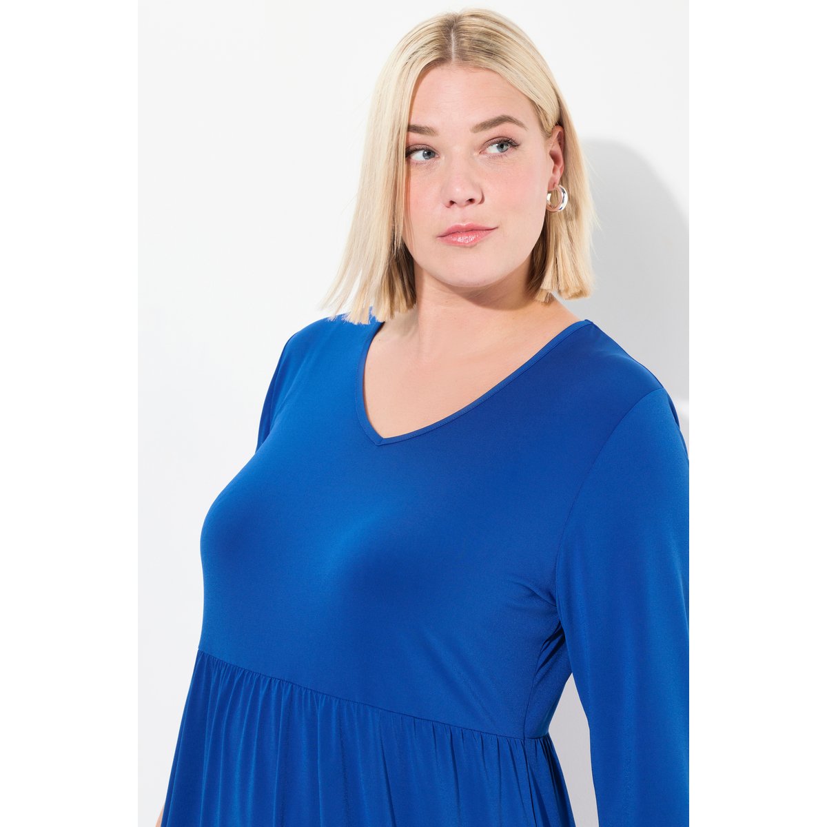 T-shirt long à col tunisien et manches 3/4. bleu cobalt, ULLA POPKEN