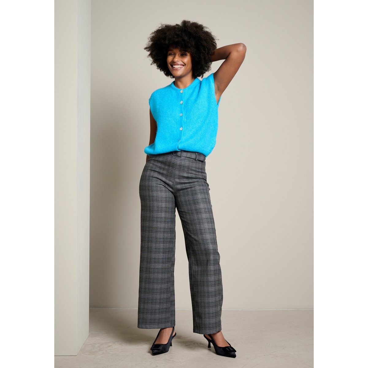 Pantalon droit à carreaux brun fonce chocolate, LOLALIZA