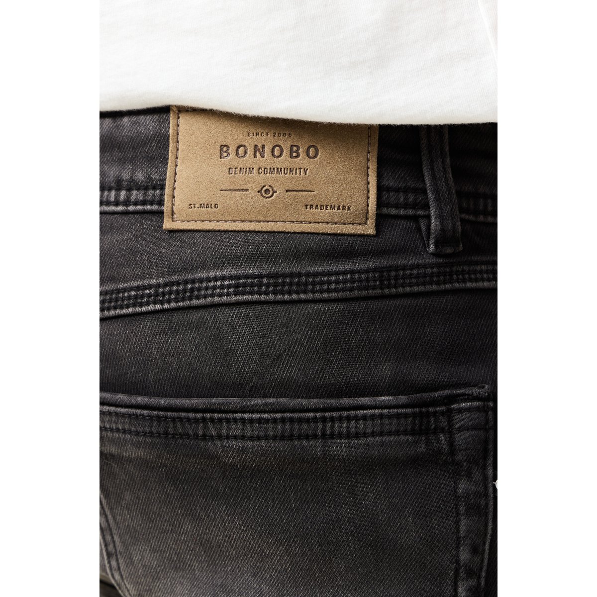 Jeans straight longueur 34 denim denim noir, BONOBO
