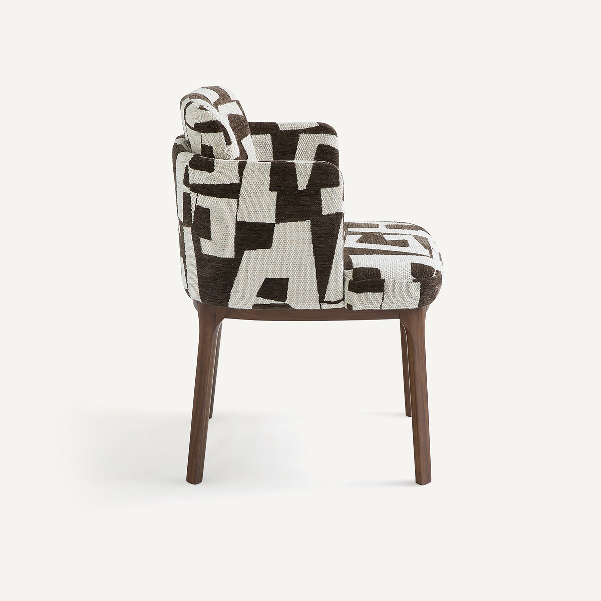 Fauteuil de table, en noyer et tissu jacquard, JABOTE cachou écume, AM.PM