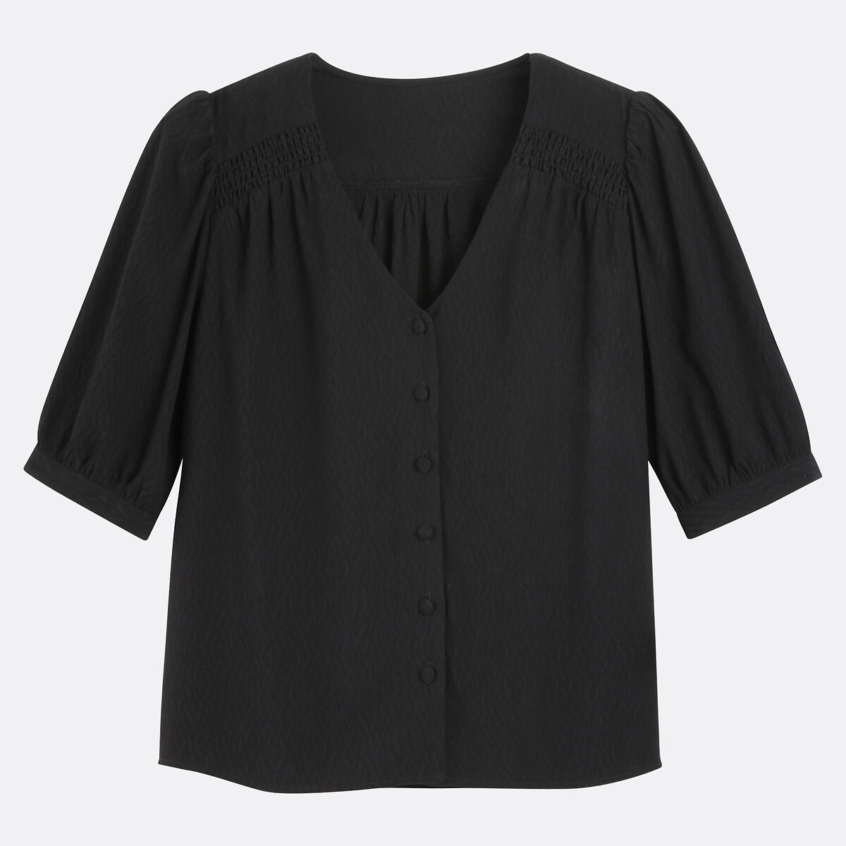 Loose Fit Blouse with V-Neck and Short Sleeves black, LA REDOUTE COLLECTIONS