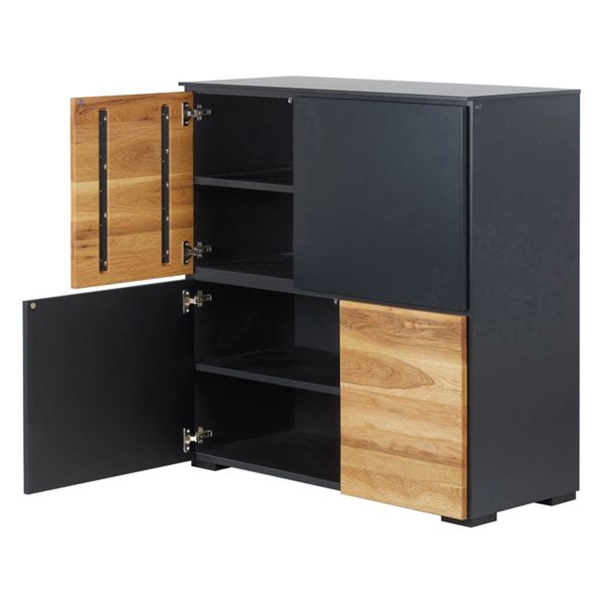 Meuble haut 4 portes chêne naturel et laqué anthracite, ZAGO