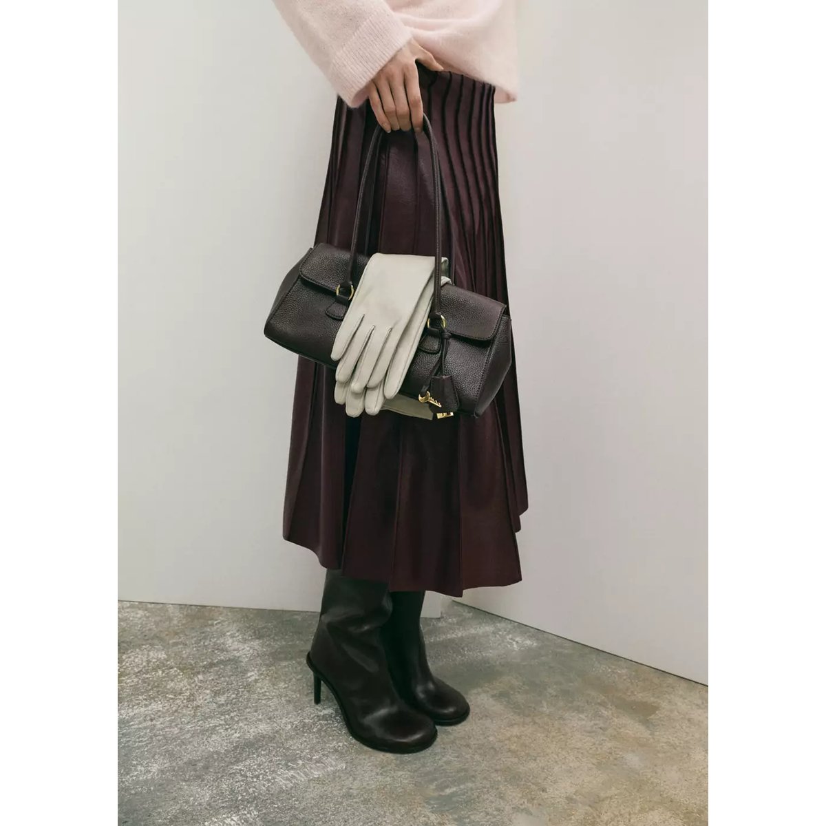 Jupe cuir synthétique à godets grenat, MANGO