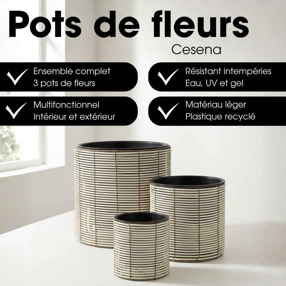 Cache-pot extérieur CESENA blanc, MICA DECORATIONS