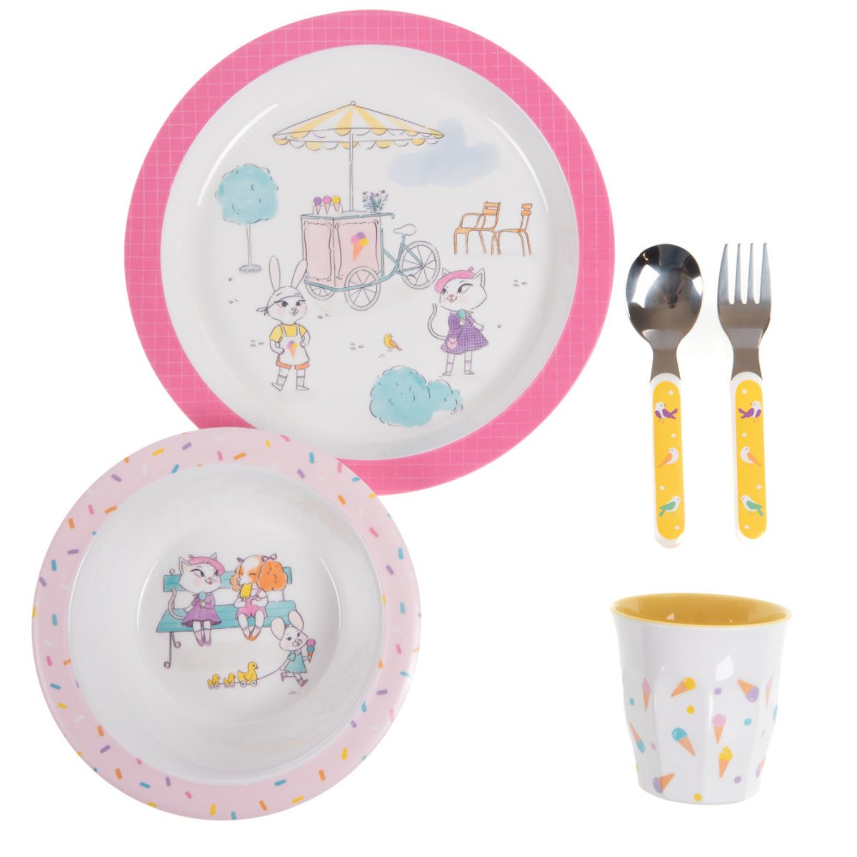 Coffret repas rose, blanc, jaune, AMADEUS LES PETITS