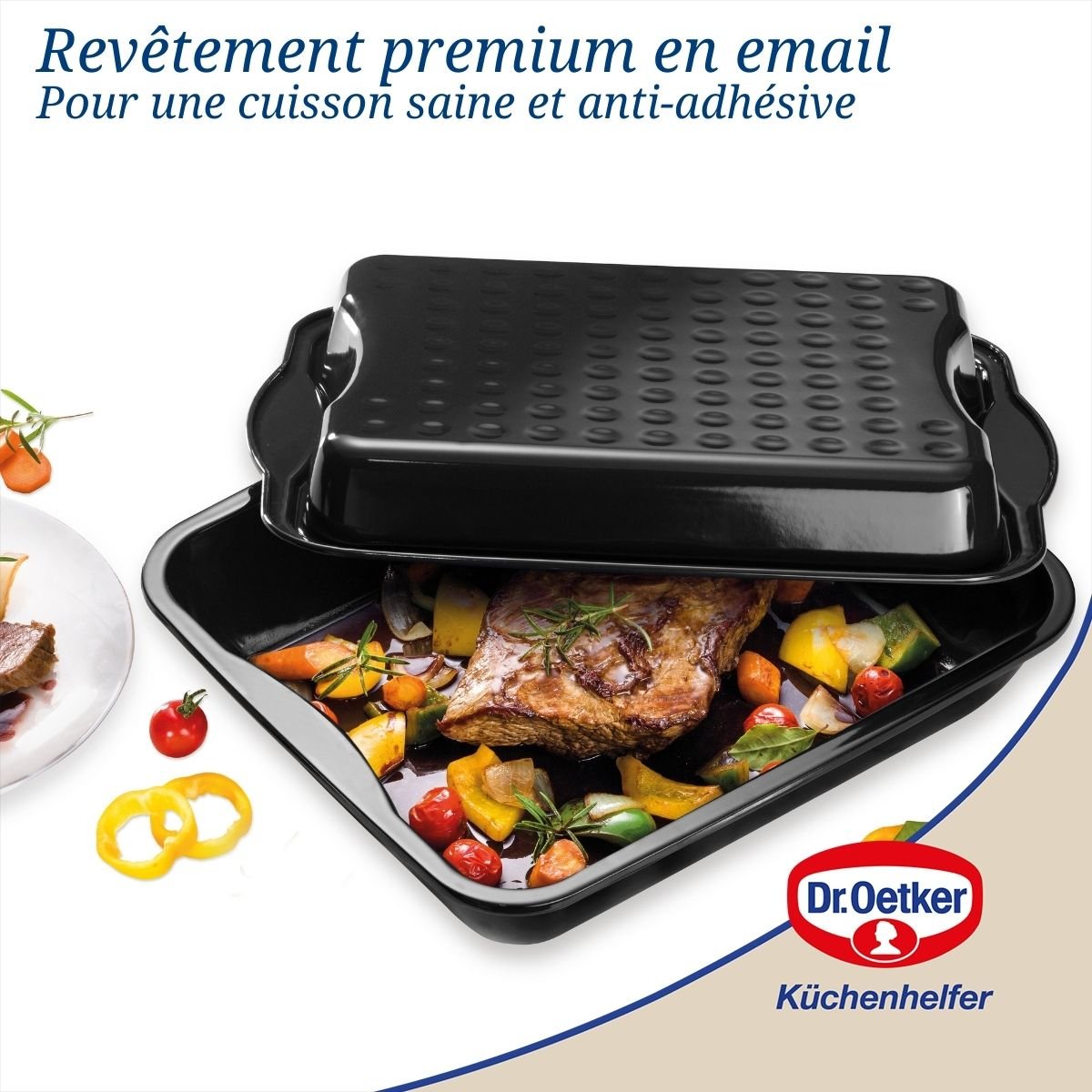 Ensemble de 2 Plats à four couvercle émaillé noir, DR OETKER