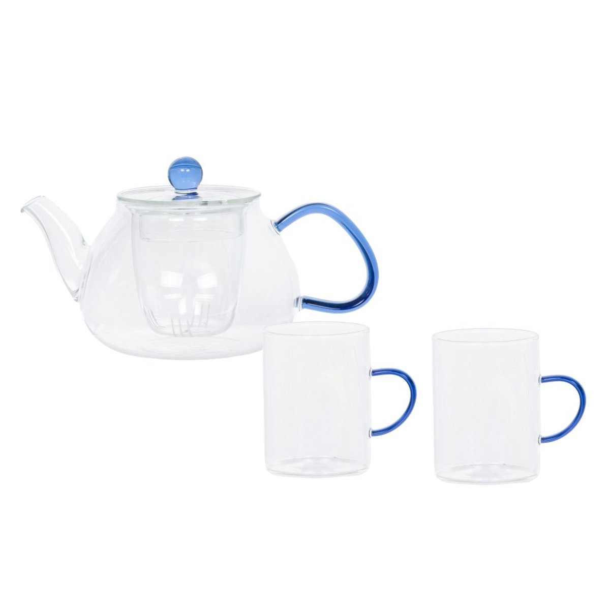 Coffret Théière avec 2 tasses   bleu 70 cl-ZENYA transparent / cristal, TABLE PASSION