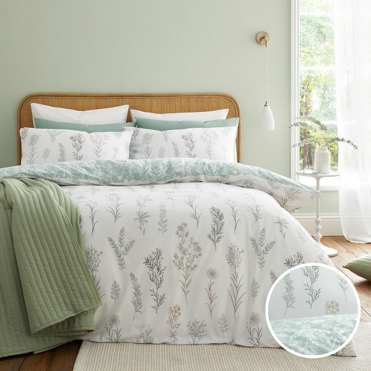 Wild Flowers 100% Cotton Duvet Cover and Pillowcase Set green, BIANCA FINE LINENS