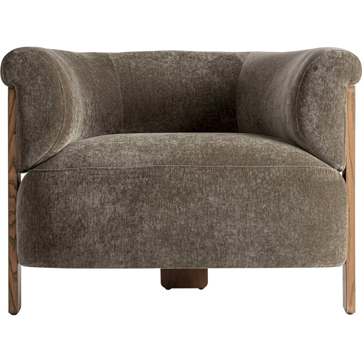 Fauteuil contemporain tissu chenille et bois vert chenille et bois brun clair, RECOLLECTION