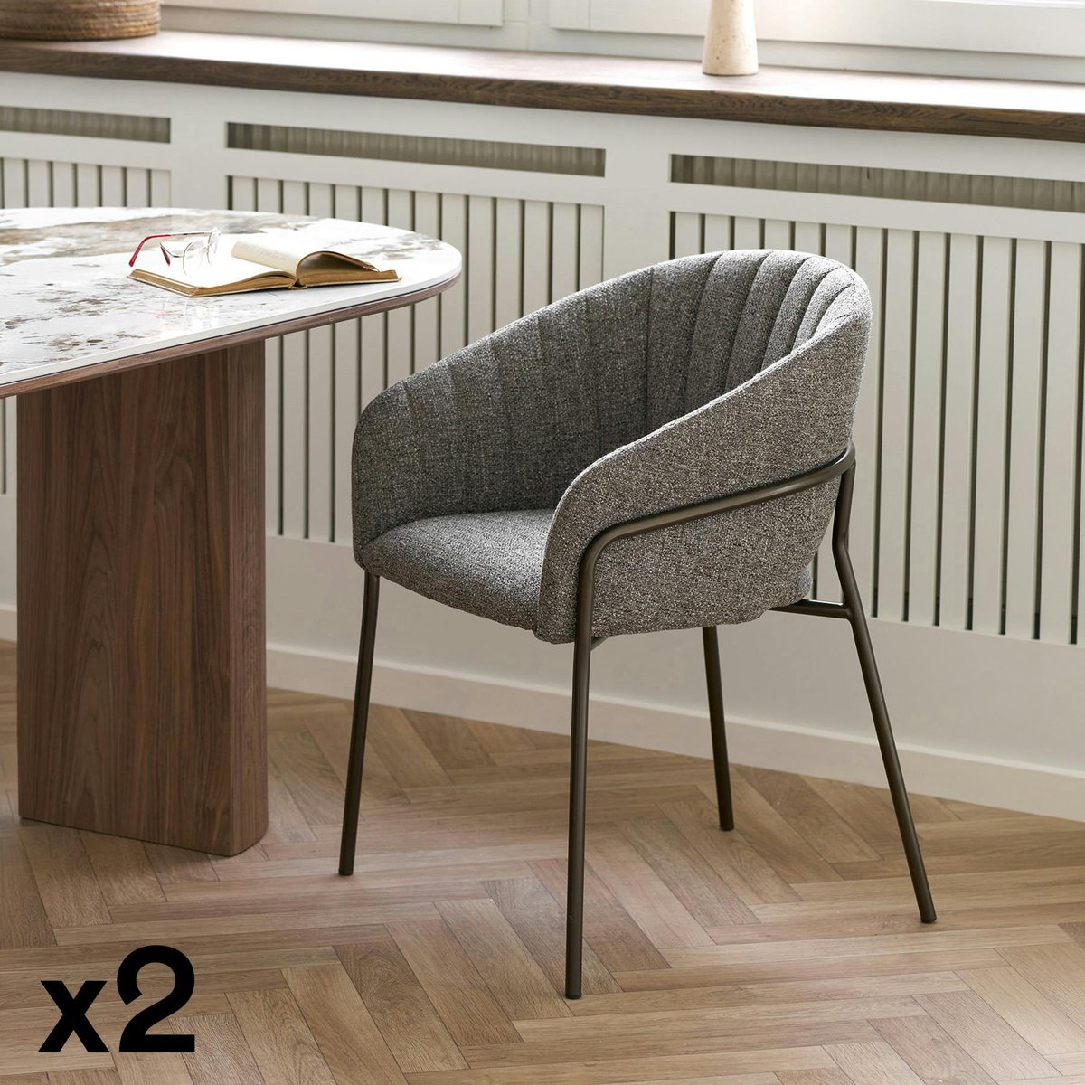 Fauteuil de table en tissu, pieds chromés (lot de 2) BERLIN gris foncé, PIER IMPORT