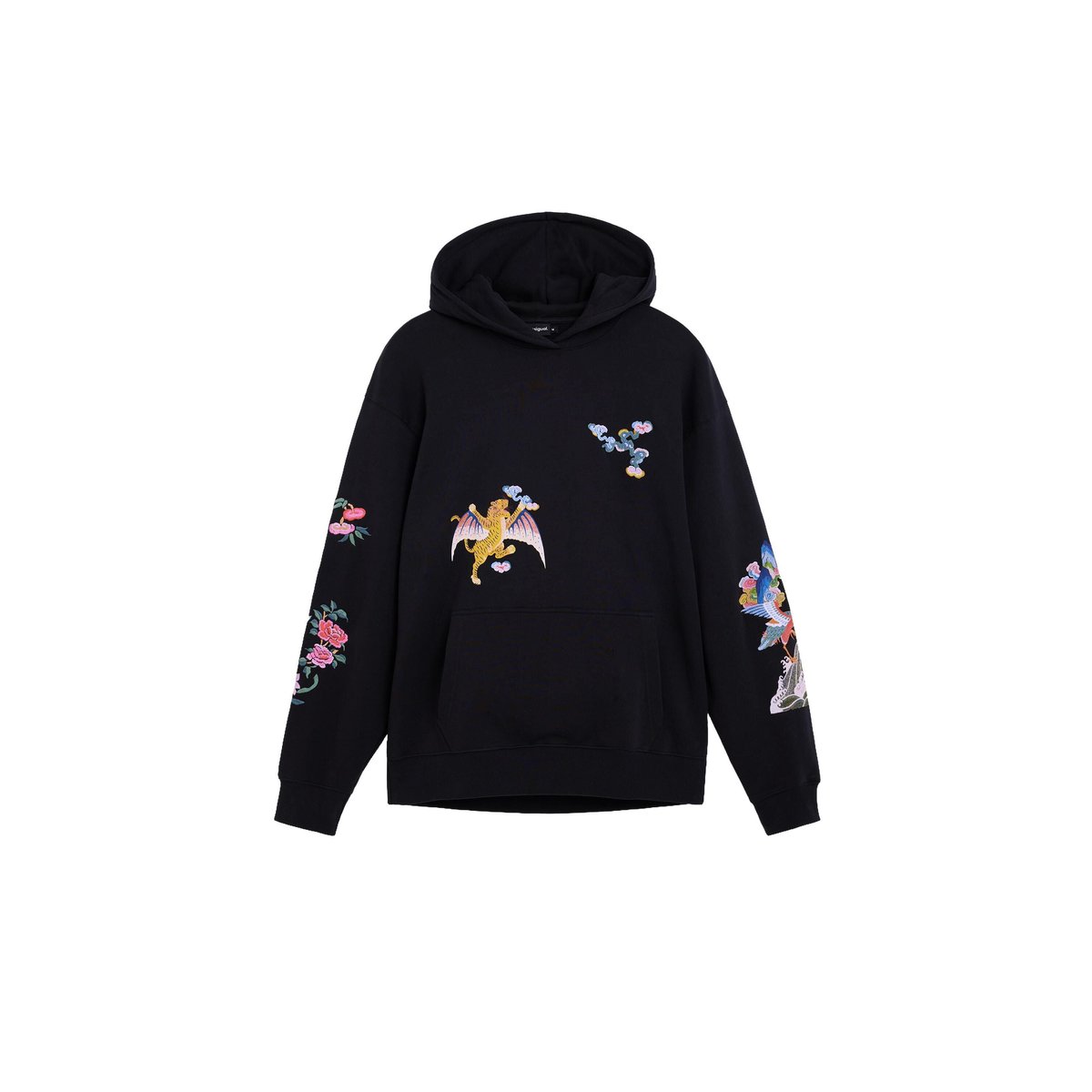 Sweat à capuche brodé noir, DESIGUAL