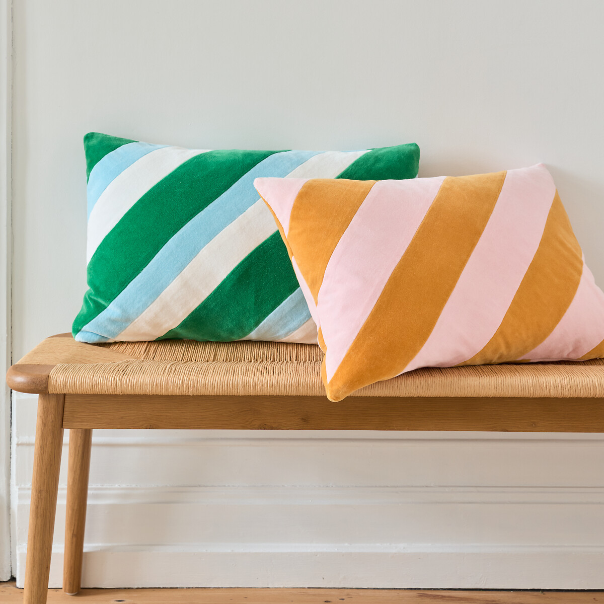Housse de coussin 60 x 40 cm en velours, Jasper rose/jaune, LA REDOUTE INTERIEURS