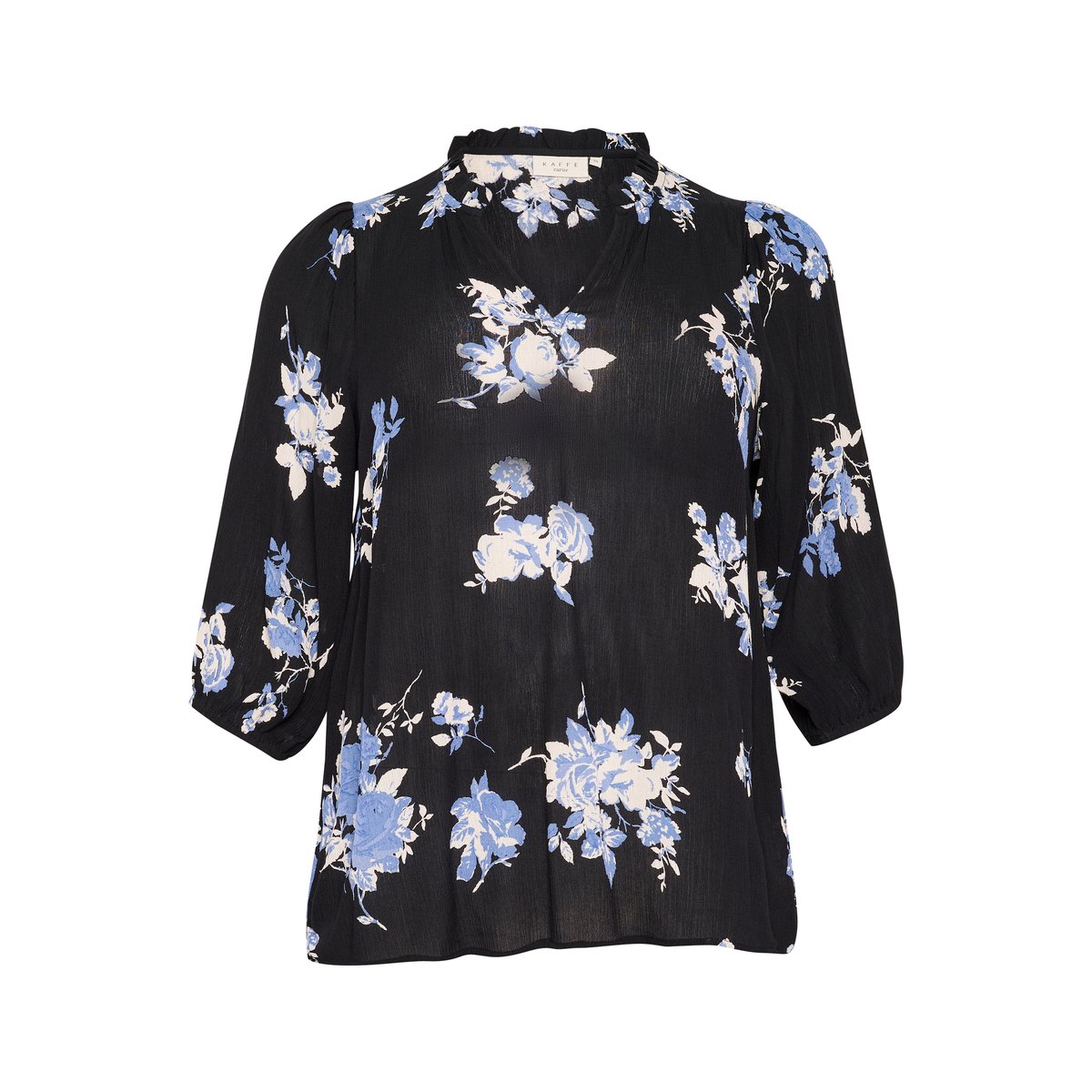 Blouse à manches longues noir/bleu flower print, KAFFE CURVE