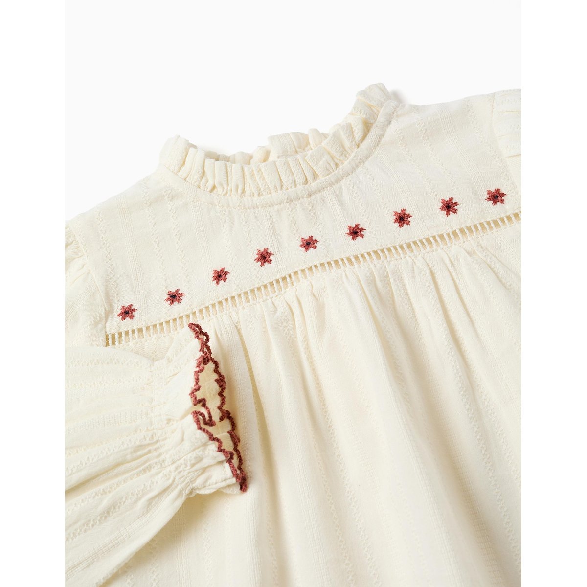 Chemise en coton à manches longues avec fleurs et volants blanc, ZIPPY