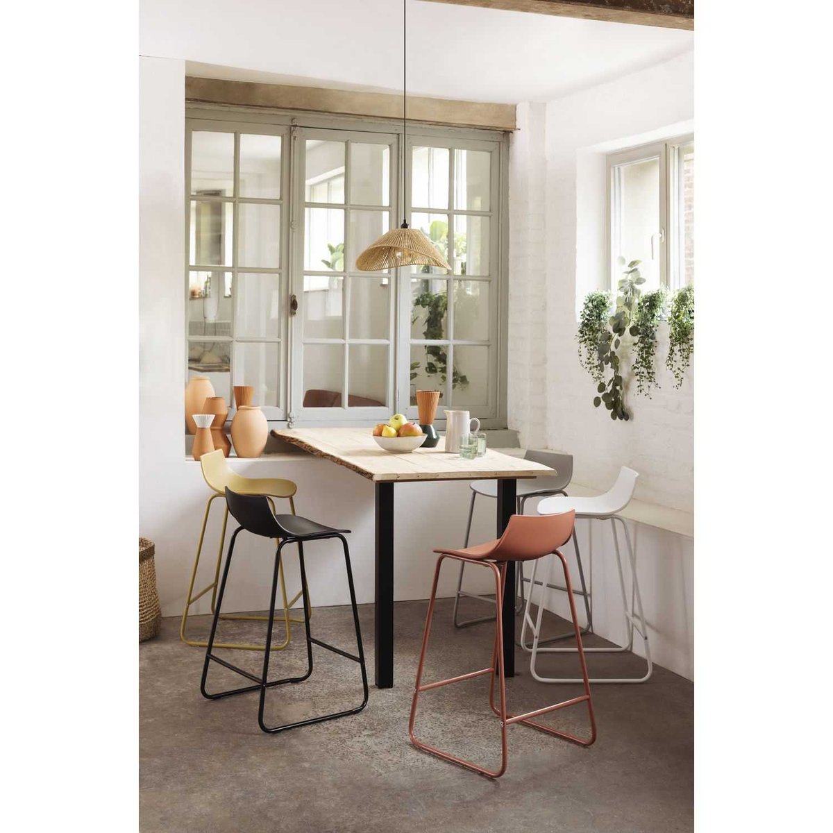 Lot de 2 tabourets de bar design minimaliste OTAC blanc, TOILINUX