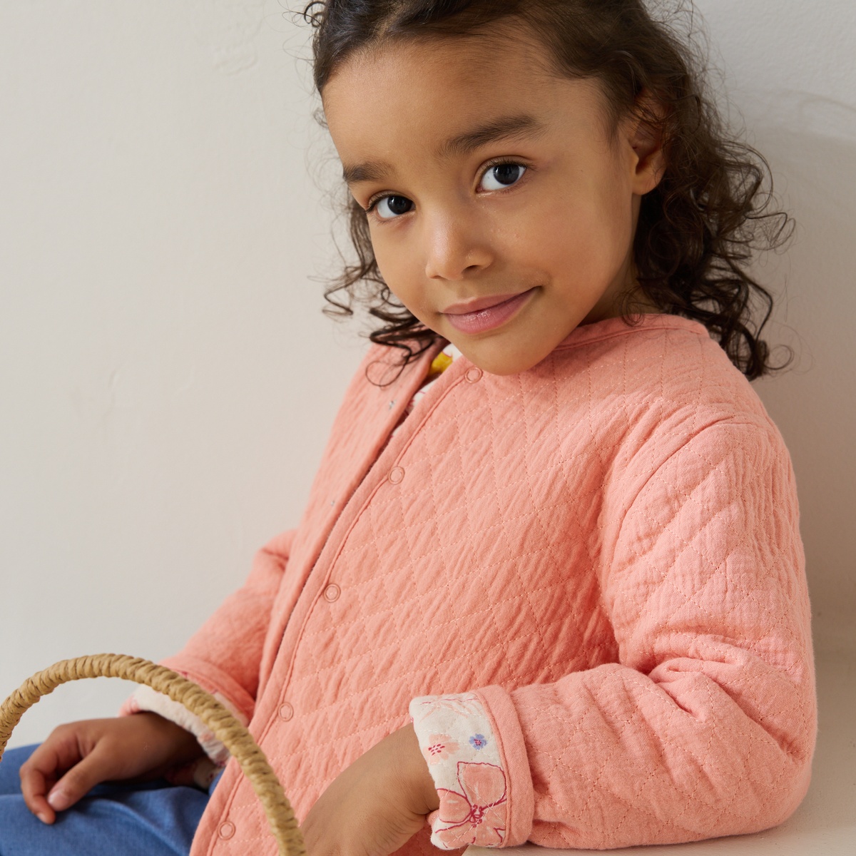 Veste réversible enfant en gaze de coton Santa Giulia orange, PETIT BEGUIN