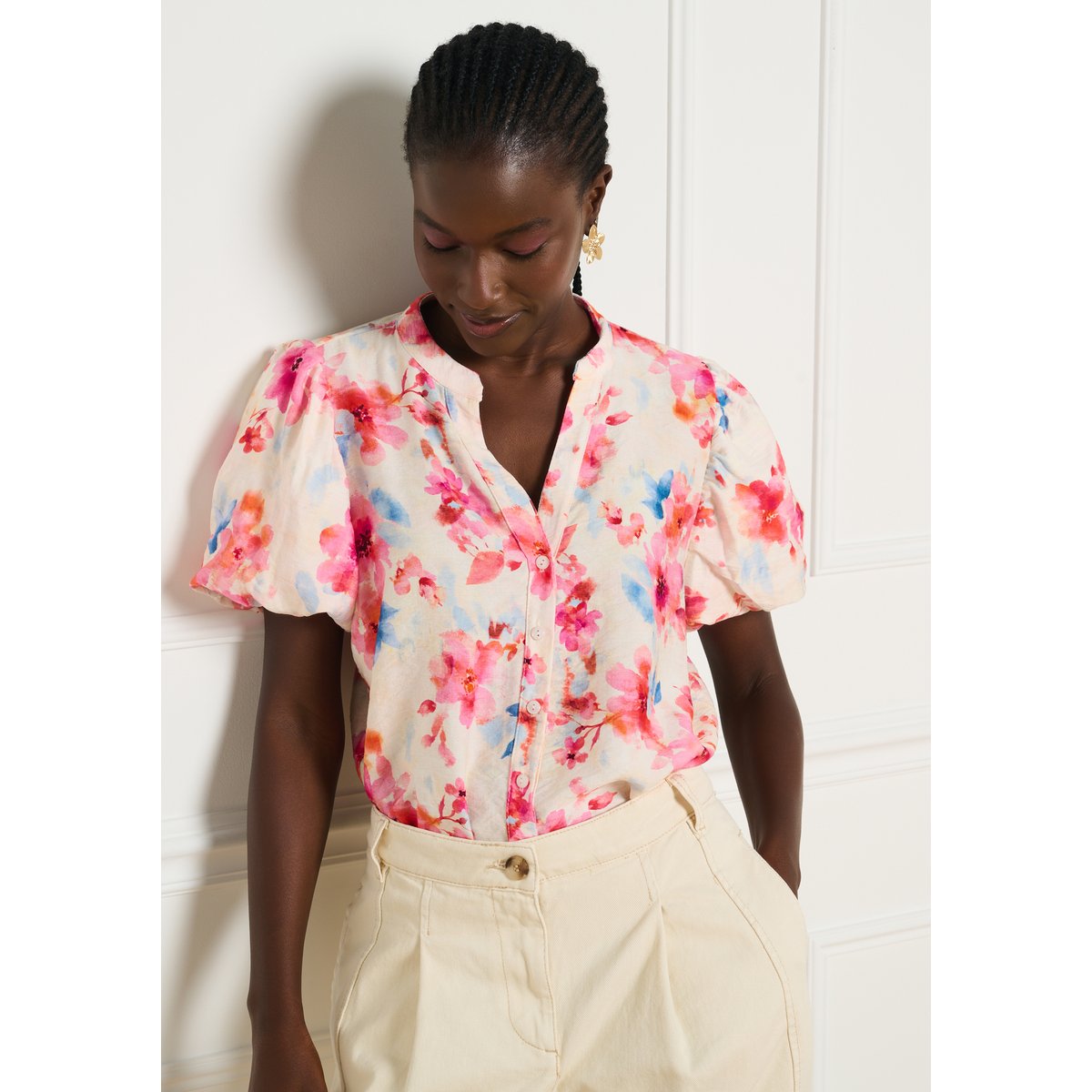 Blouse à manches bouffantes rose clair, LOLALIZA