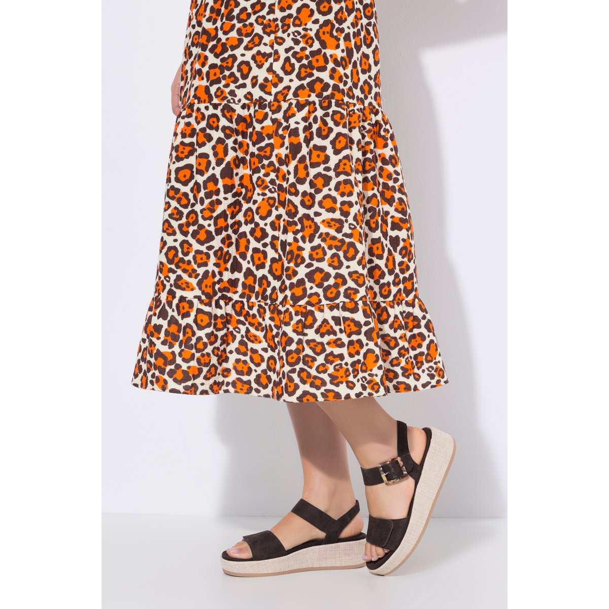 Jupe maxi en mousseline léopard marron, ULLA POPKEN