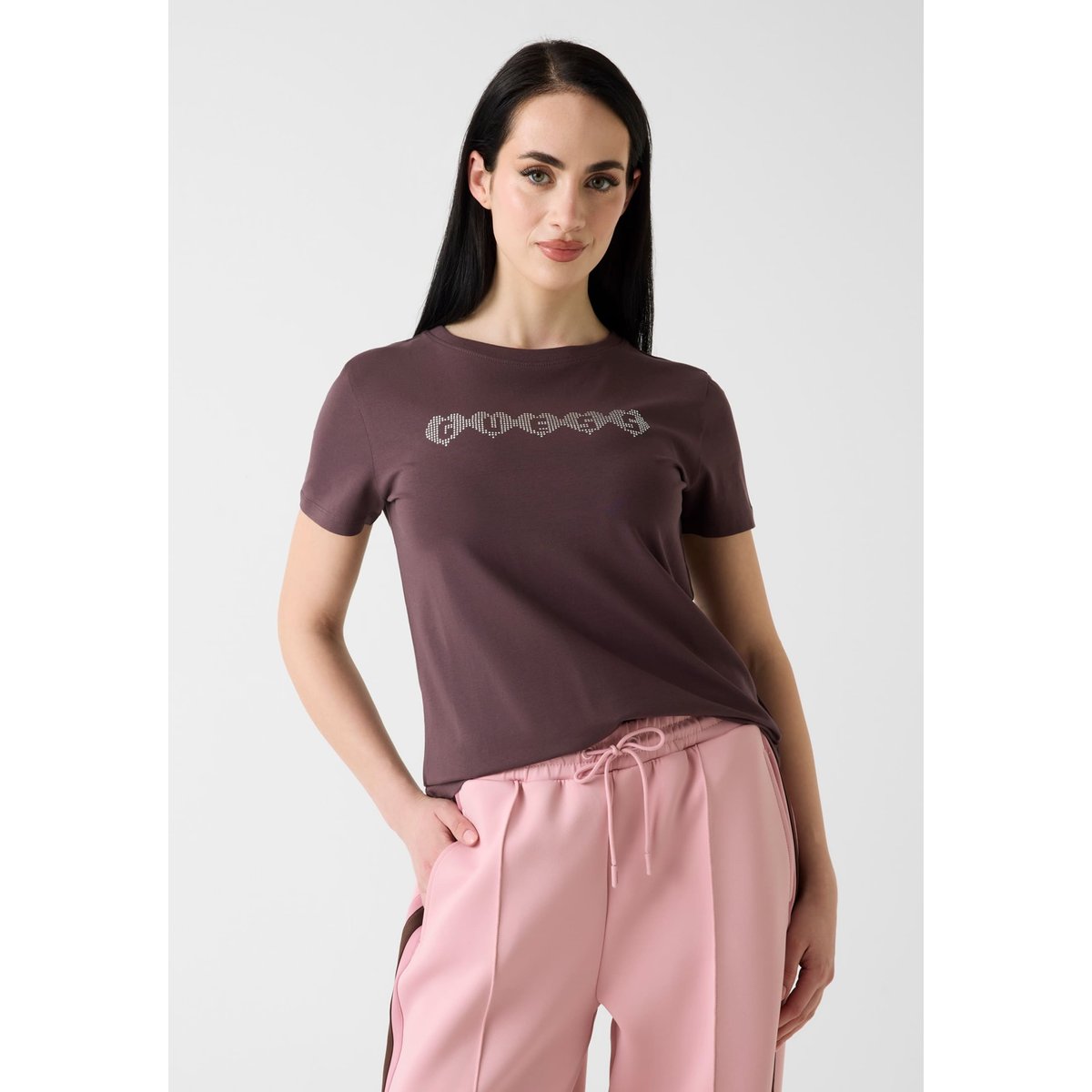 T-Shirt Avec Logo En Strass marron, GUESS