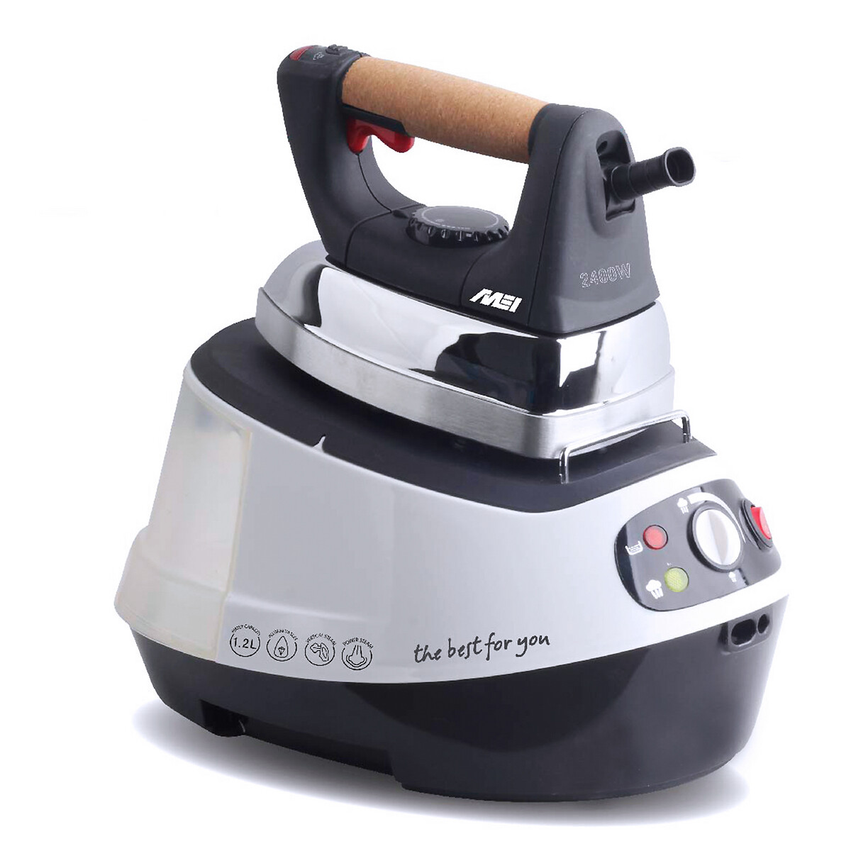 Ferro com caldeira, enchimento contínuo, 2400 W, da MEI aluminio/preto, MEI
