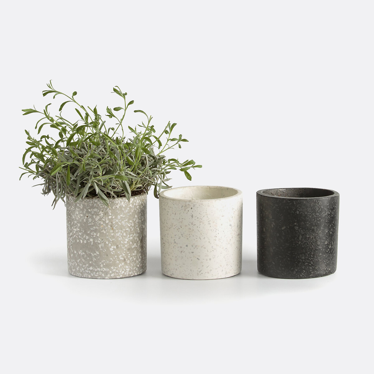 Lot 3 cache-pots en terrazzo Ø12 cm BOHAM blanc + noir + gris, LA REDOUTE INTERIEURS