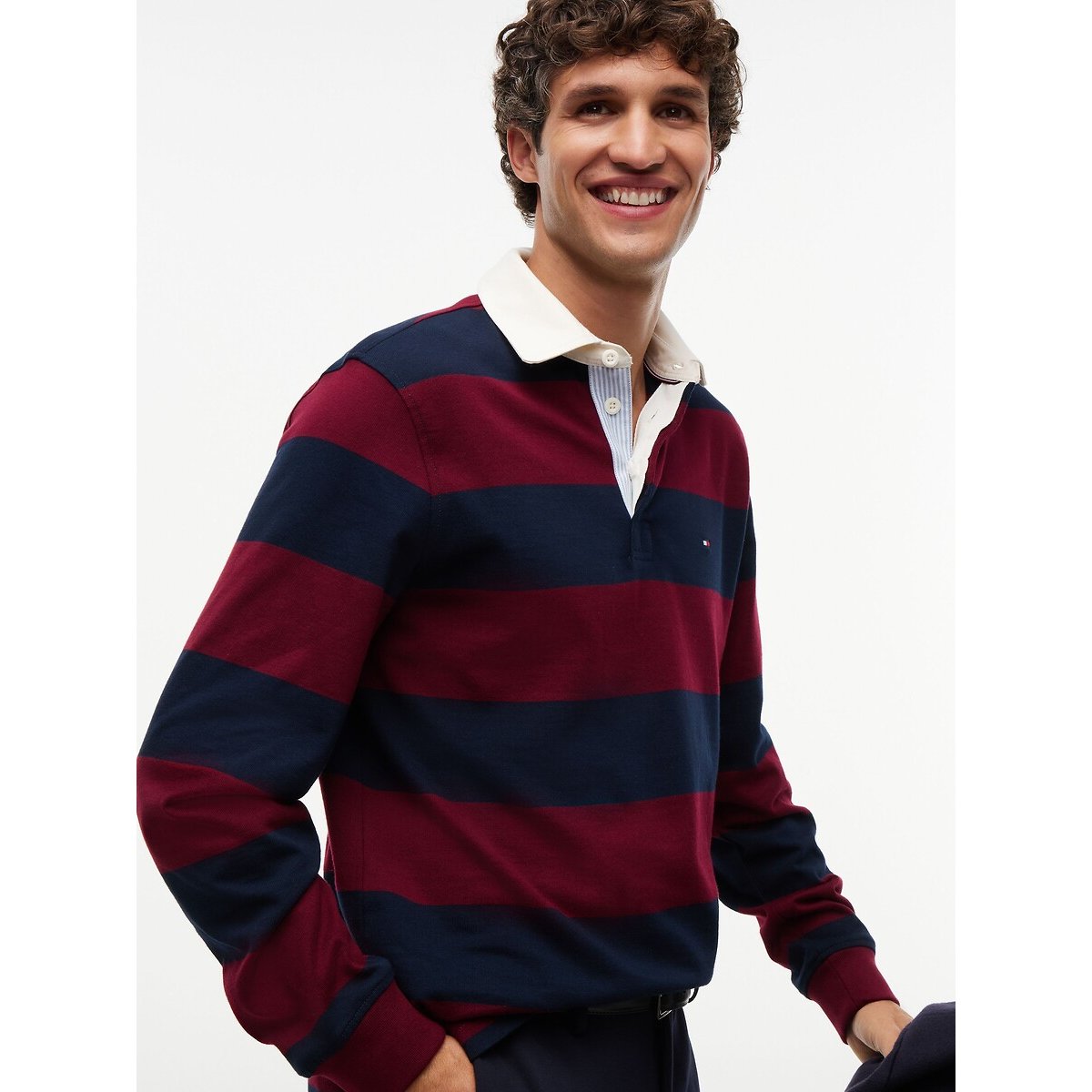 Sweat col polo, Elevated Essential bordeaux/marine, TOMMY HILFIGER
