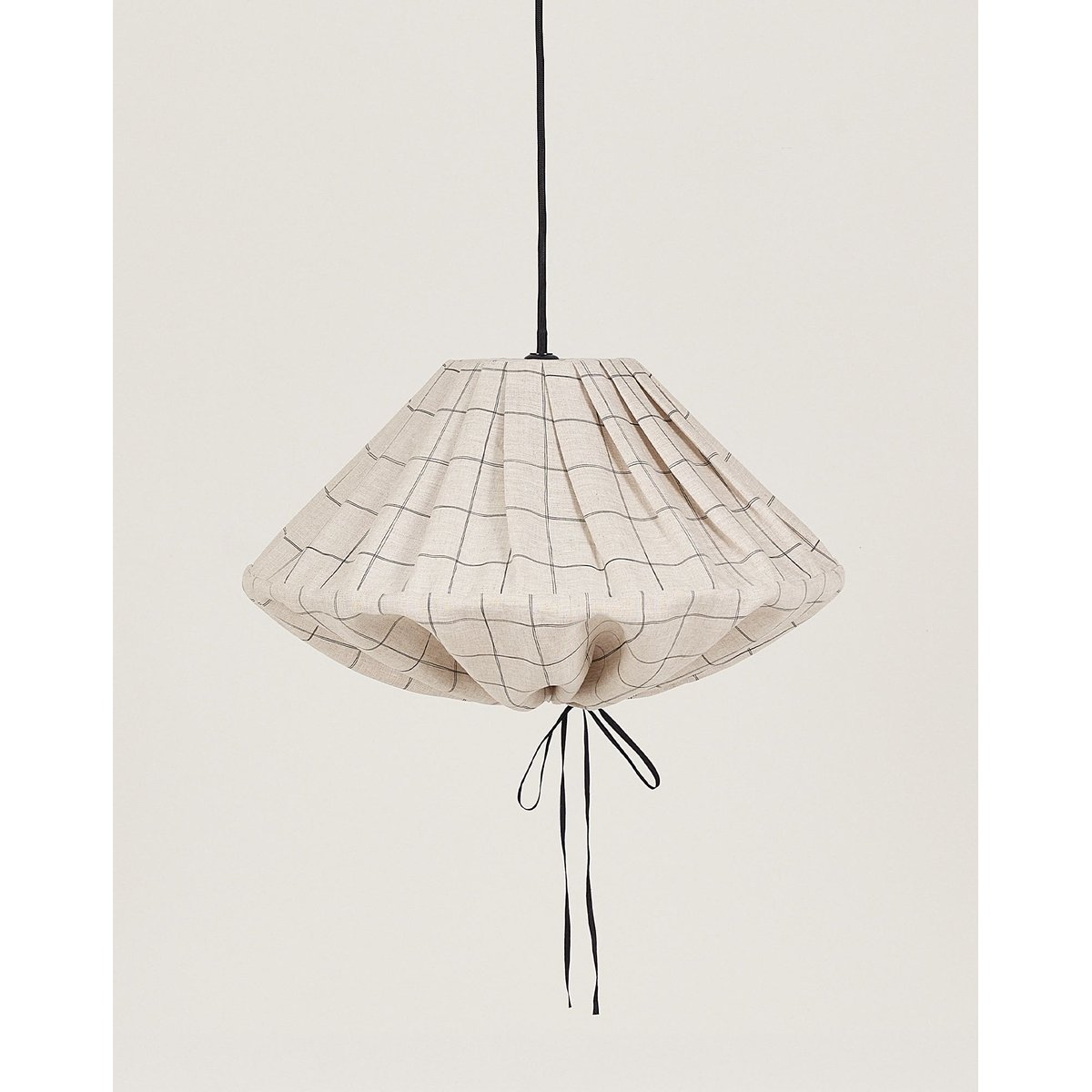 Abat-jour pour suspension en lin français diam. 50cm Yumi charcoal grid, NOBODINOZ